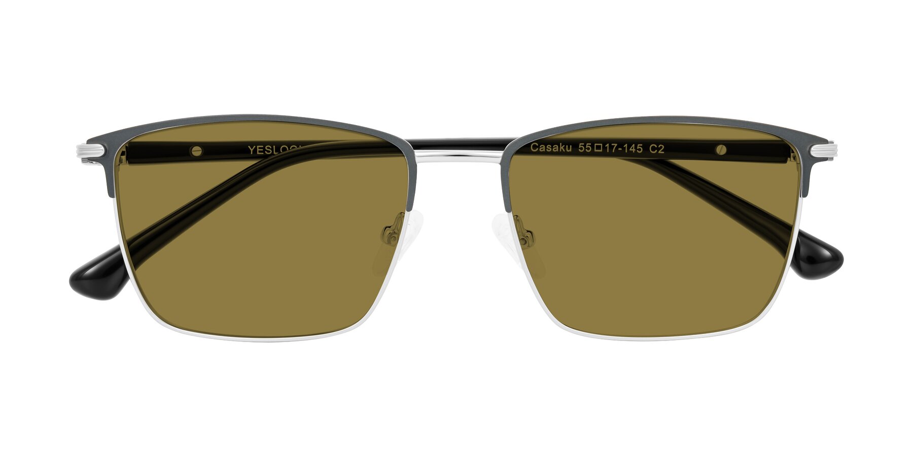Folded Front of Casaku in Dark Gray/Silver with Brown Polarized Lenses