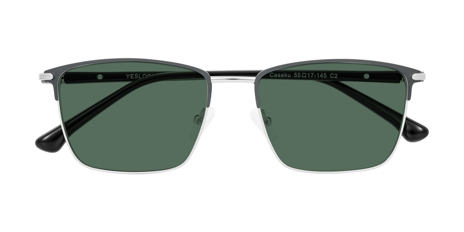 Folded Front of Casaku in Dark Gray/Silver with Green Polarized Lenses