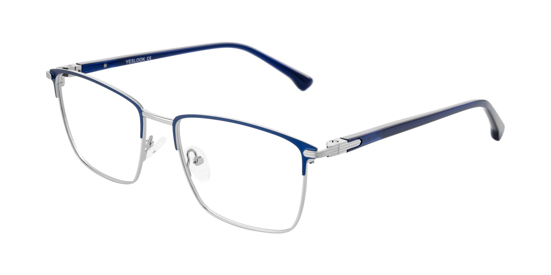 Angle of Casaku in Blue/Silver with Clear Eyeglass Lenses
