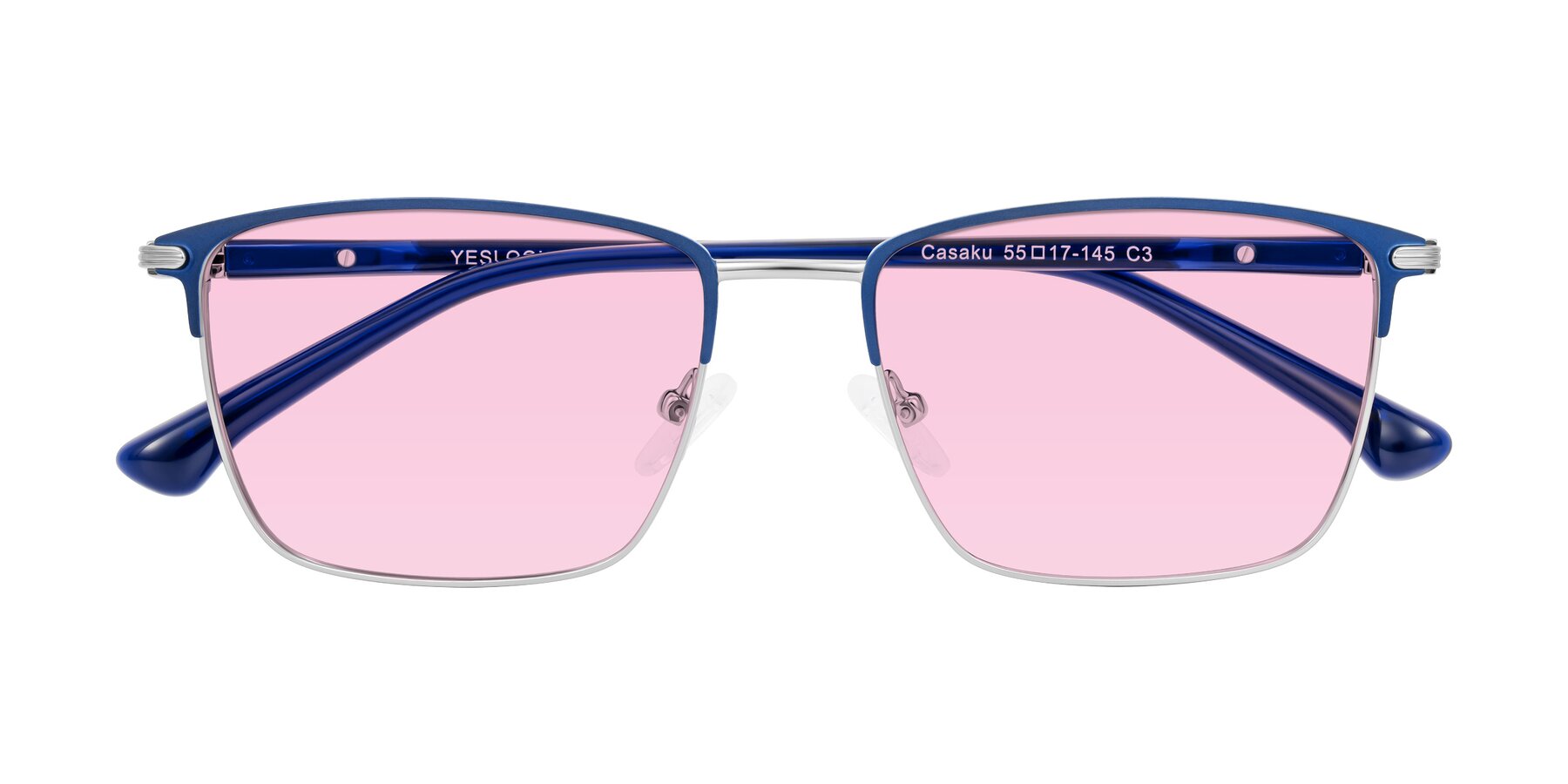 Folded Front of Casaku in Blue/Silver with Light Pink Tinted Lenses