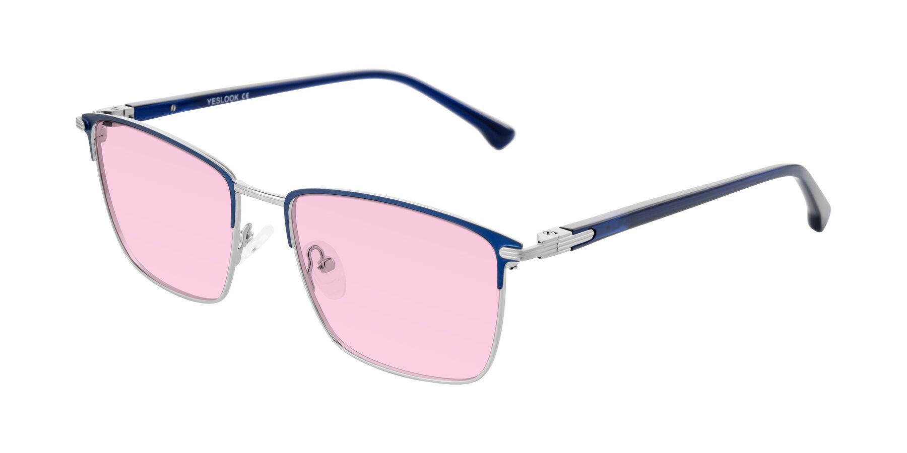 Angle of Casaku in Blue/Silver with Light Pink Tinted Lenses