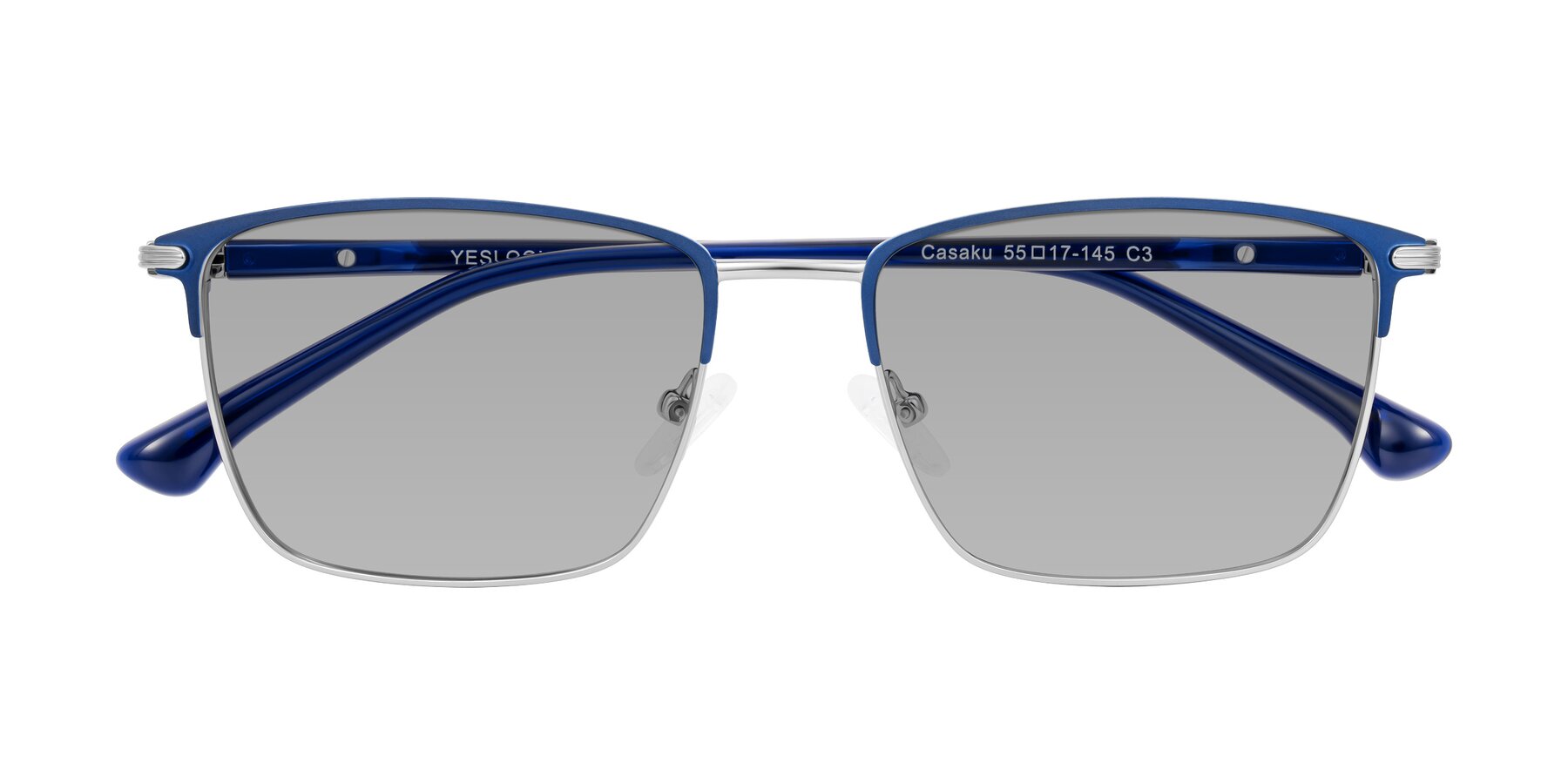 Folded Front of Casaku in Blue/Silver with Light Gray Tinted Lenses