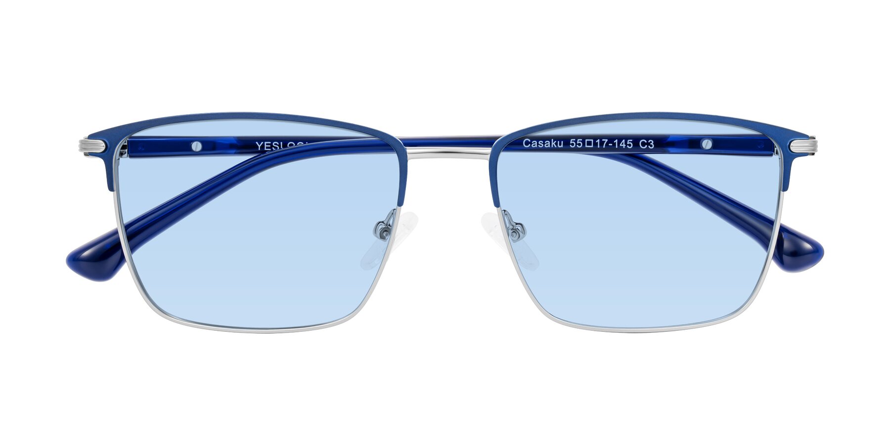 Folded Front of Casaku in Blue/Silver with Light Blue Tinted Lenses