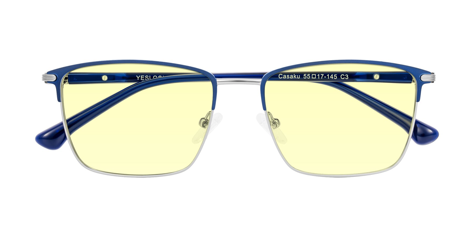 Folded Front of Casaku in Blue/Silver with Light Yellow Tinted Lenses