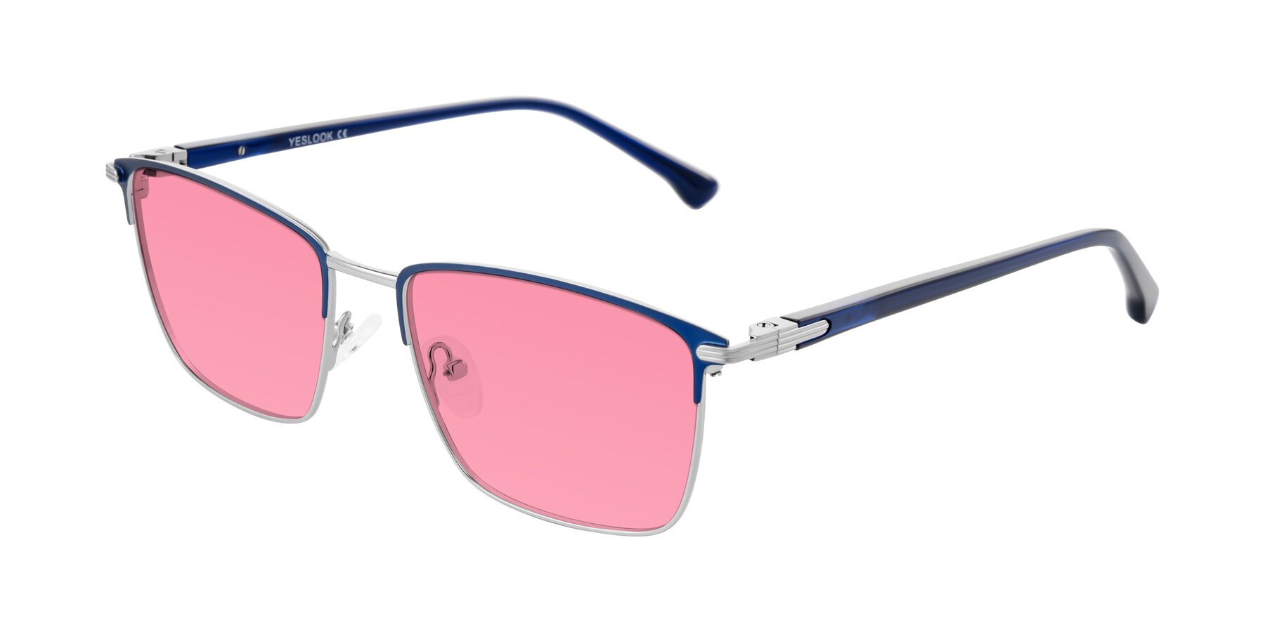 Angle of Casaku in Blue/Silver with Pink Tinted Lenses