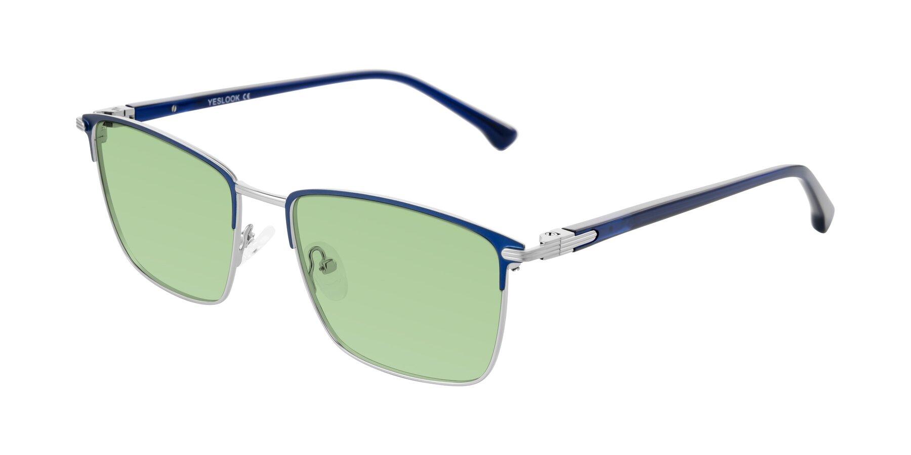 Angle of Casaku in Blue/Silver with Medium Green Tinted Lenses