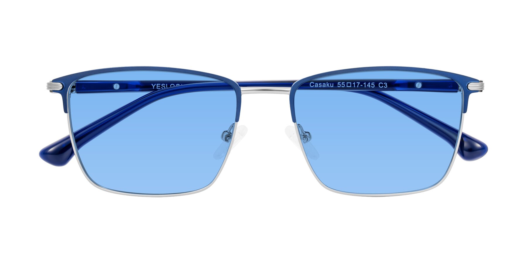Folded Front of Casaku in Blue/Silver with Medium Blue Tinted Lenses