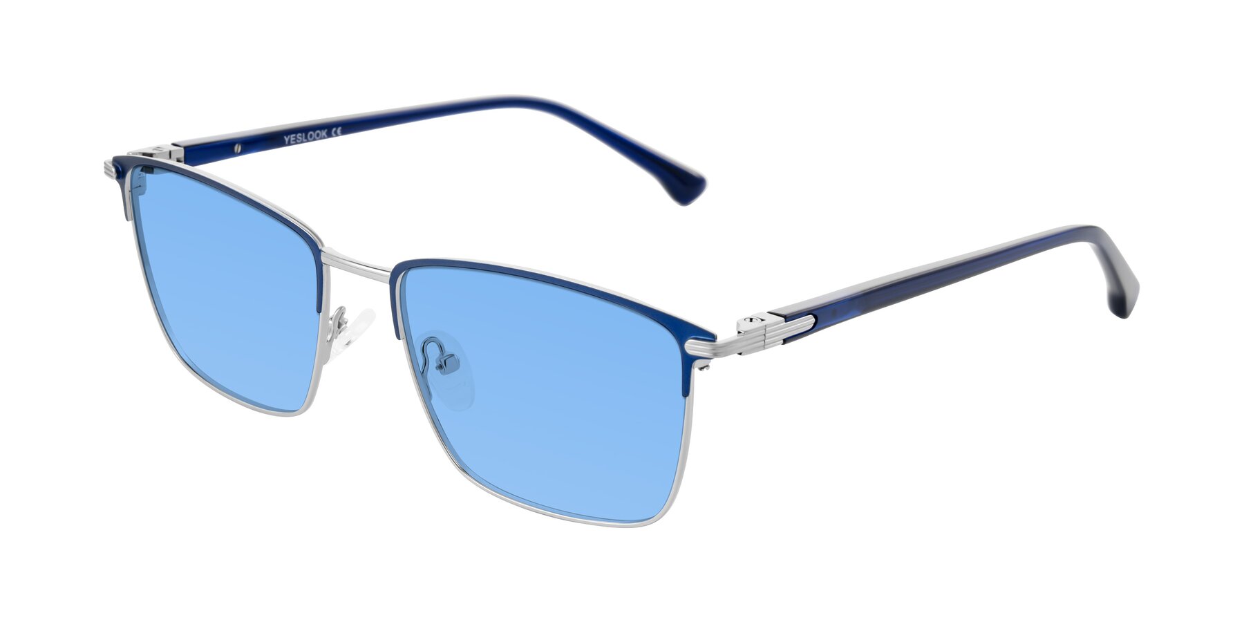 Angle of Casaku in Blue/Silver with Medium Blue Tinted Lenses