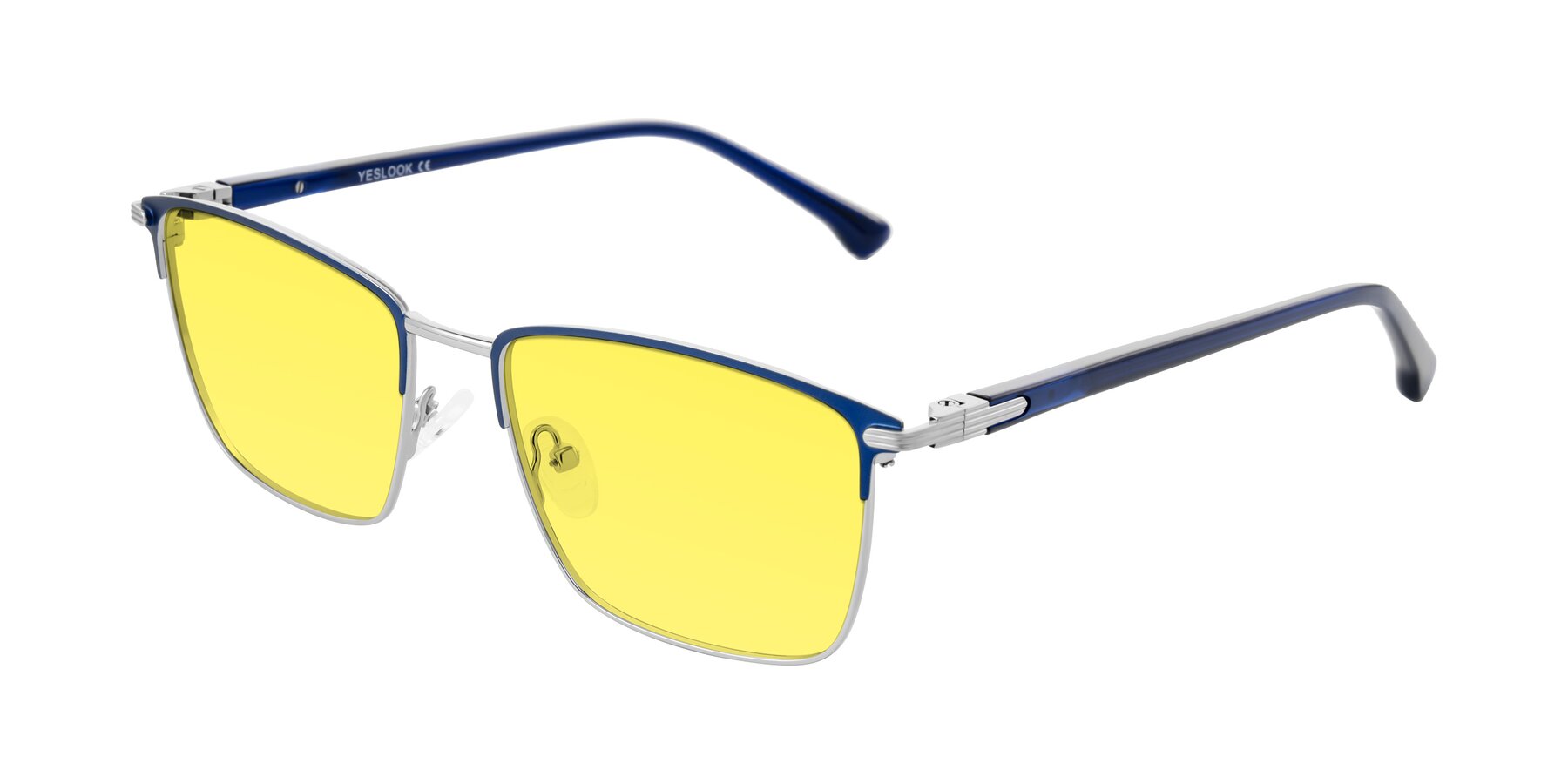 Angle of Casaku in Blue/Silver with Medium Yellow Tinted Lenses