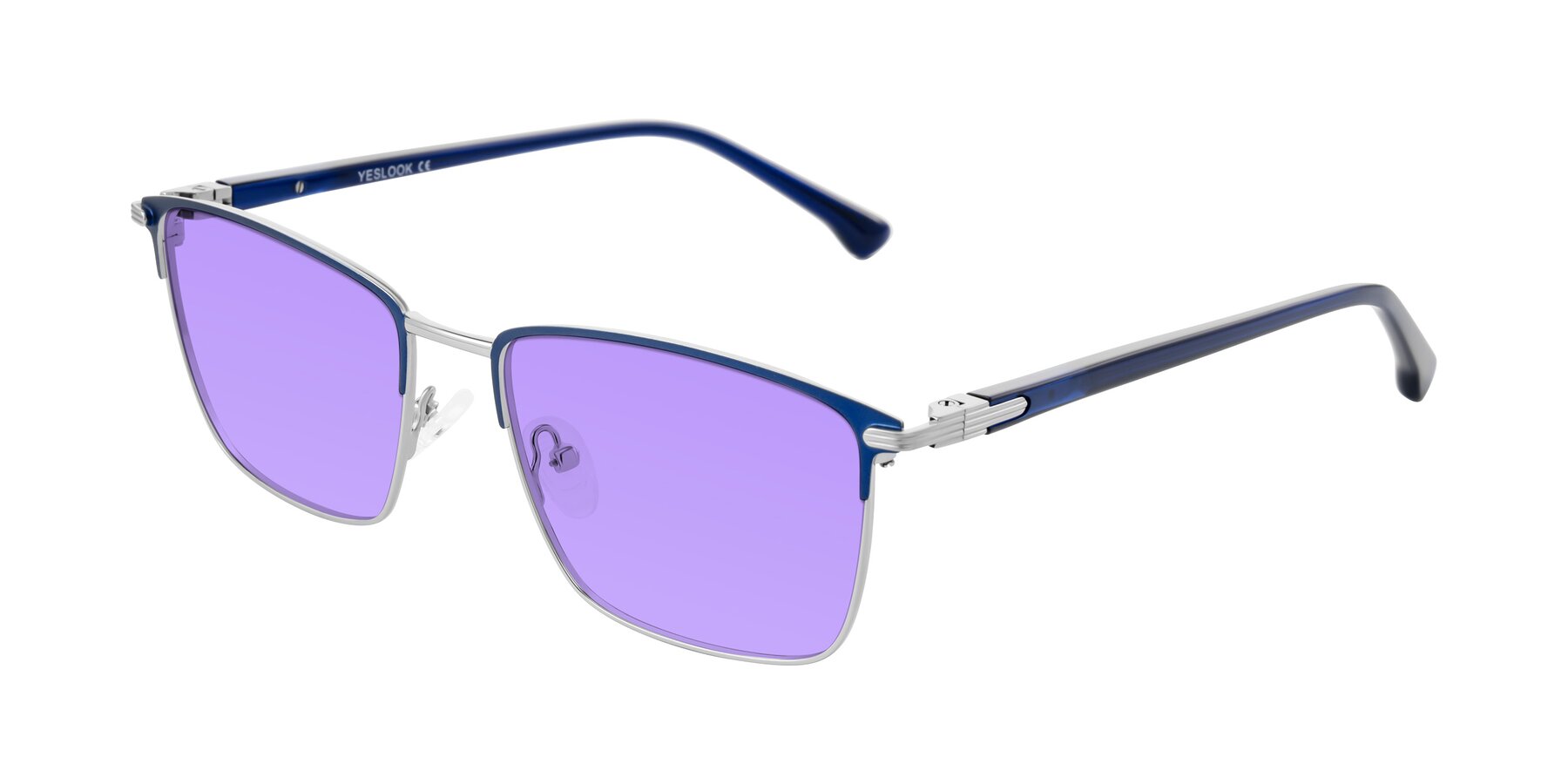 Angle of Casaku in Blue/Silver with Medium Purple Tinted Lenses