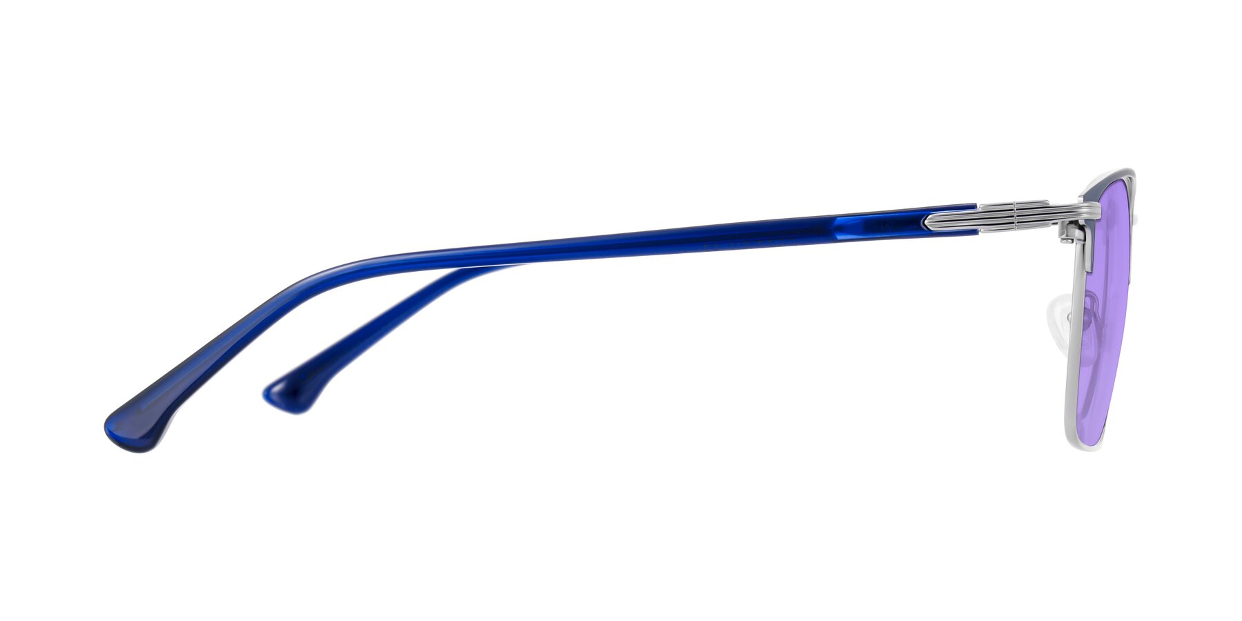 Side of Casaku in Blue/Silver with Medium Purple Tinted Lenses