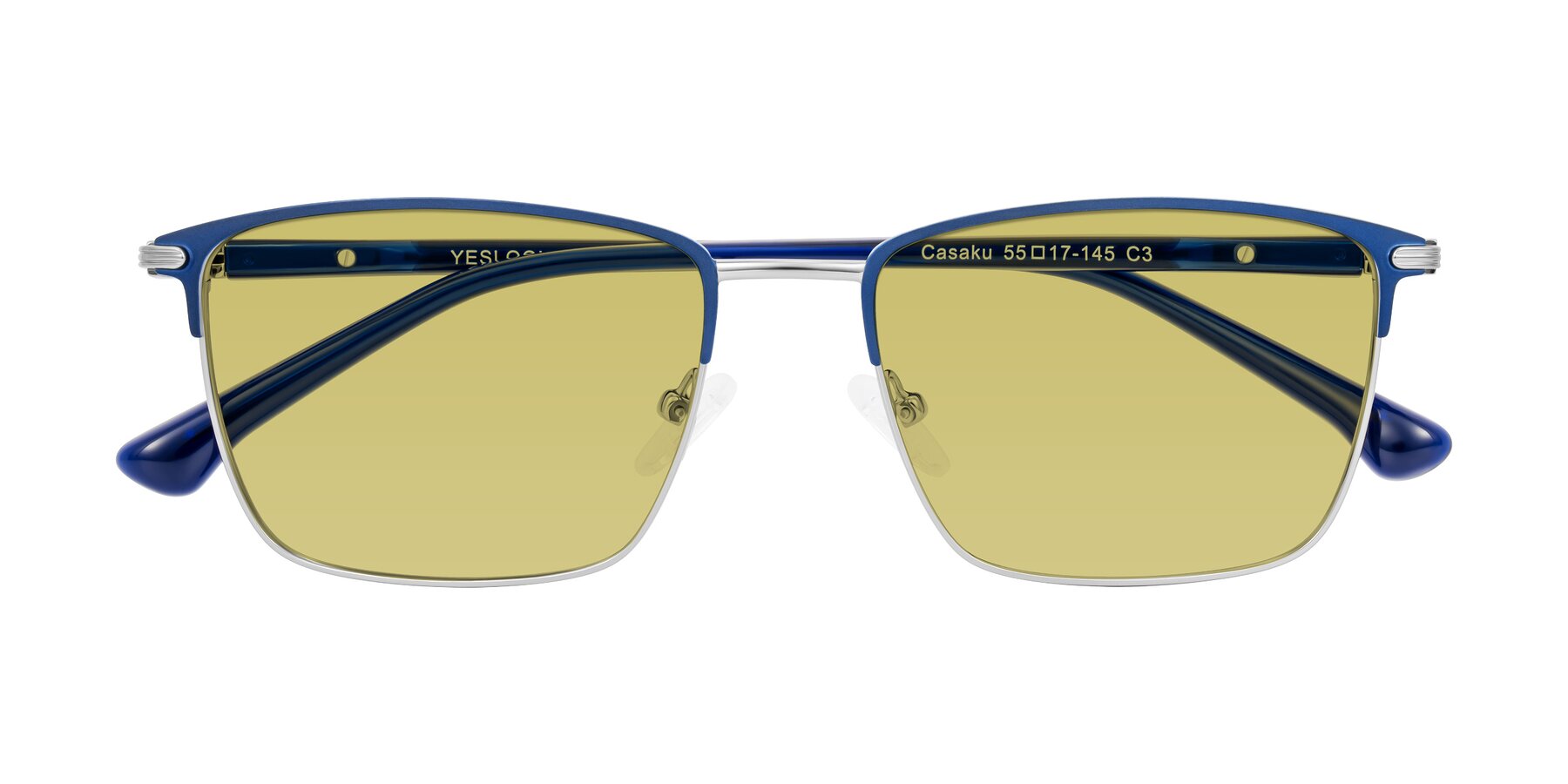 Folded Front of Casaku in Blue/Silver with Medium Champagne Tinted Lenses
