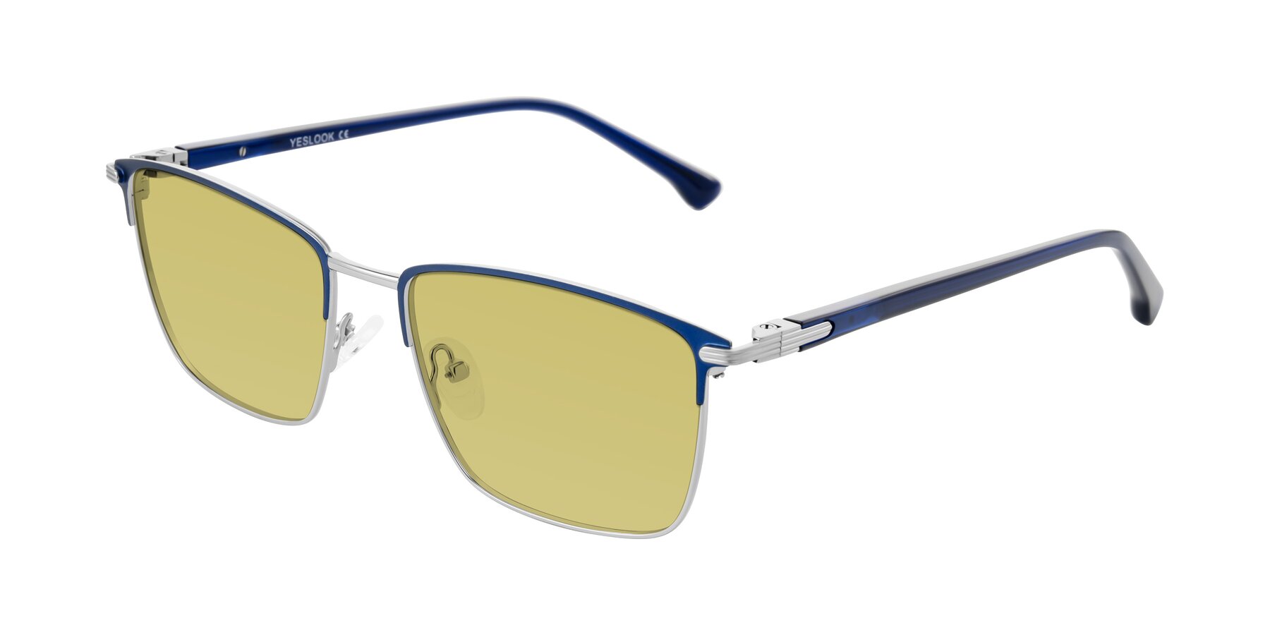 Angle of Casaku in Blue/Silver with Medium Champagne Tinted Lenses