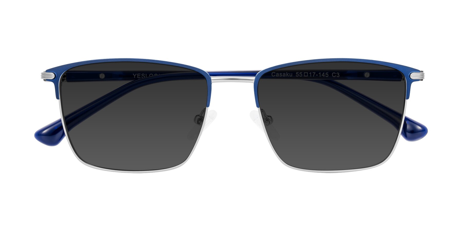 Folded Front of Casaku in Blue/Silver with Gray Tinted Lenses