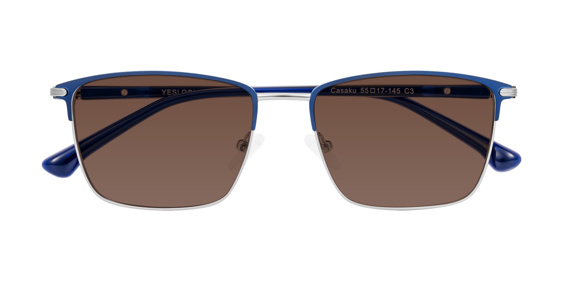 Folded Front of Casaku in Blue/Silver with Brown Tinted Lenses