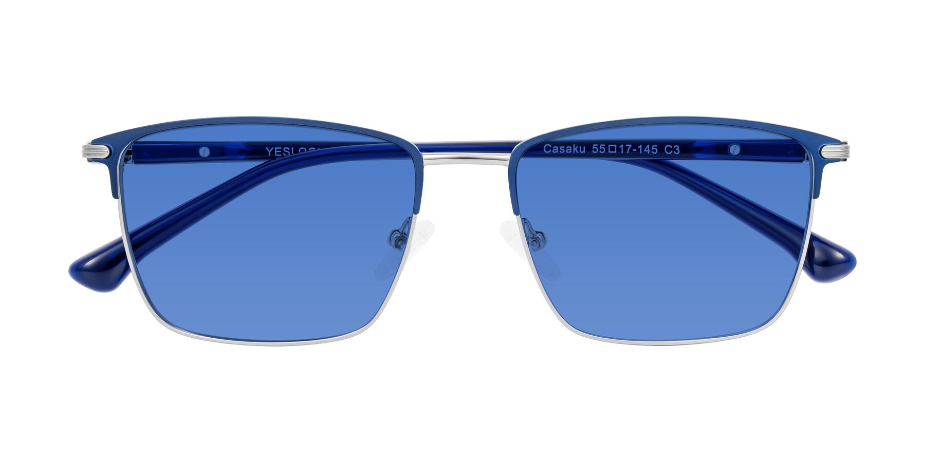 Folded Front of Casaku in Blue/Silver with Blue Tinted Lenses