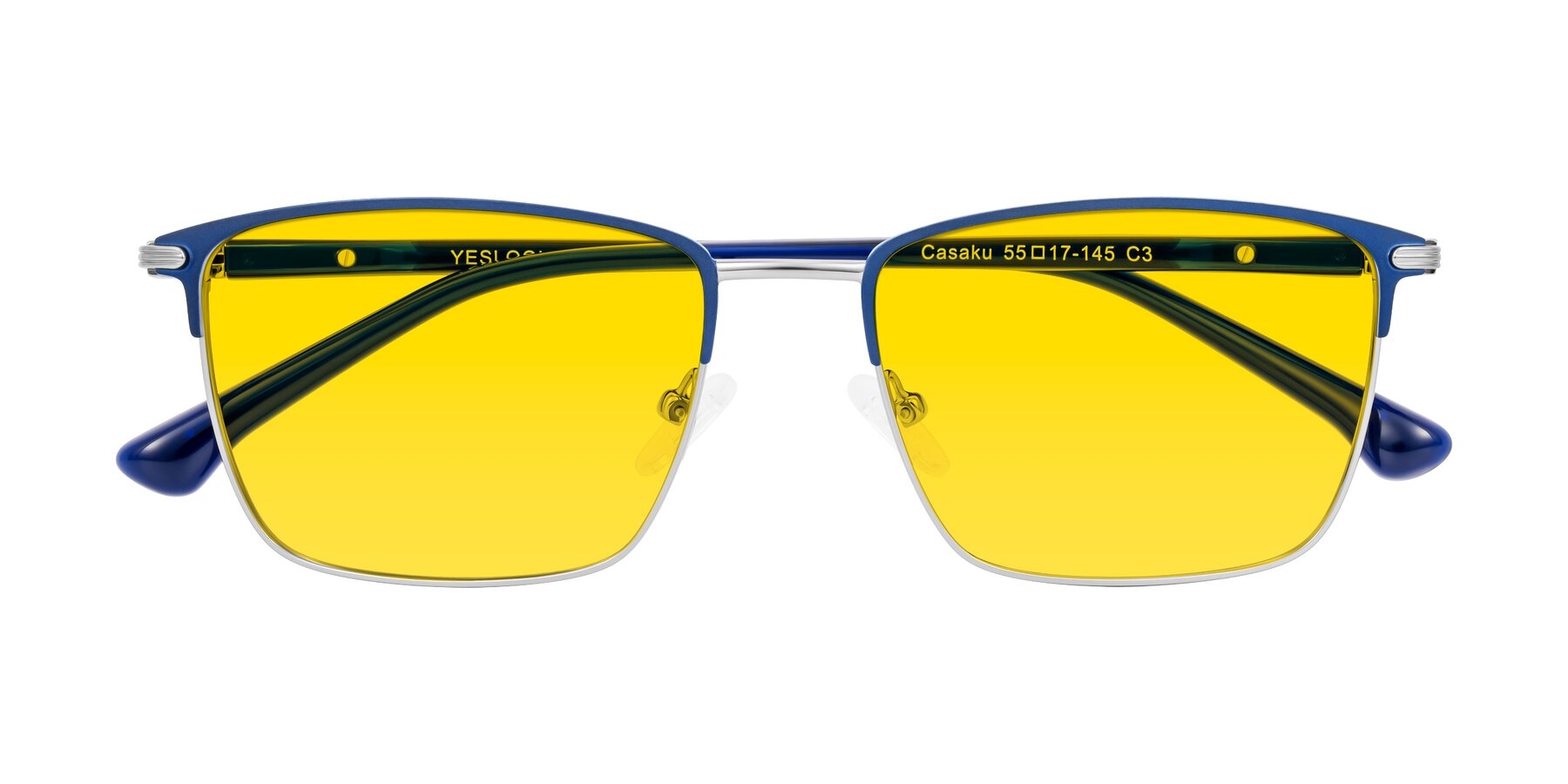 Folded Front of Casaku in Blue/Silver with Yellow Tinted Lenses