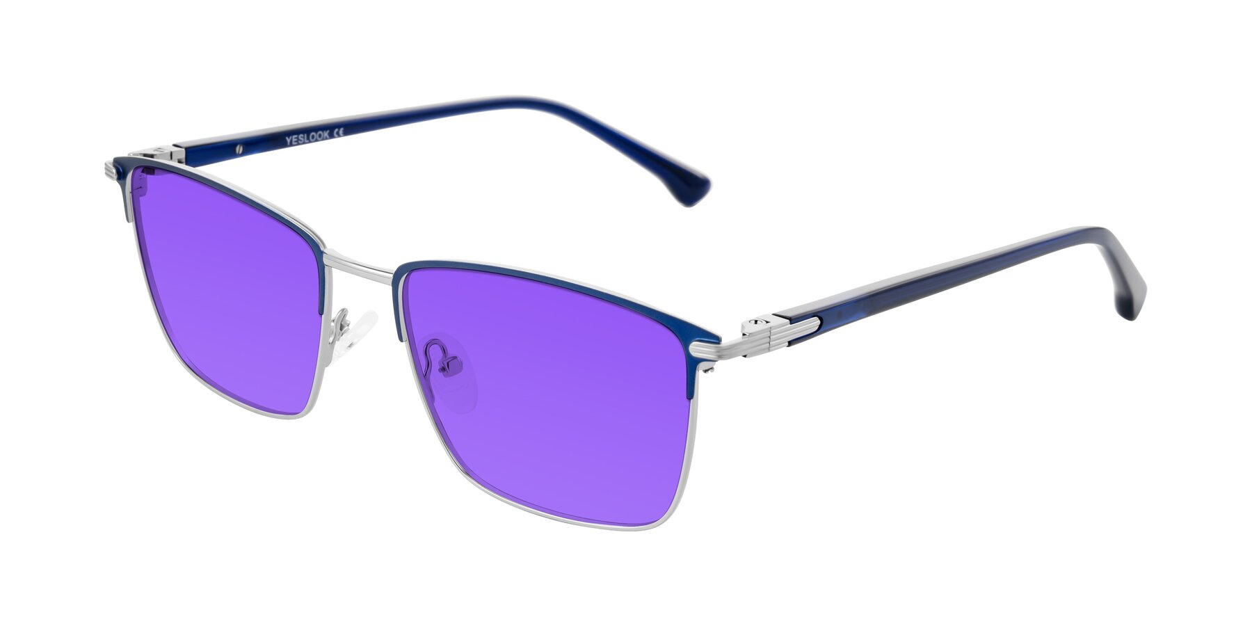 Angle of Casaku in Blue/Silver with Purple Tinted Lenses