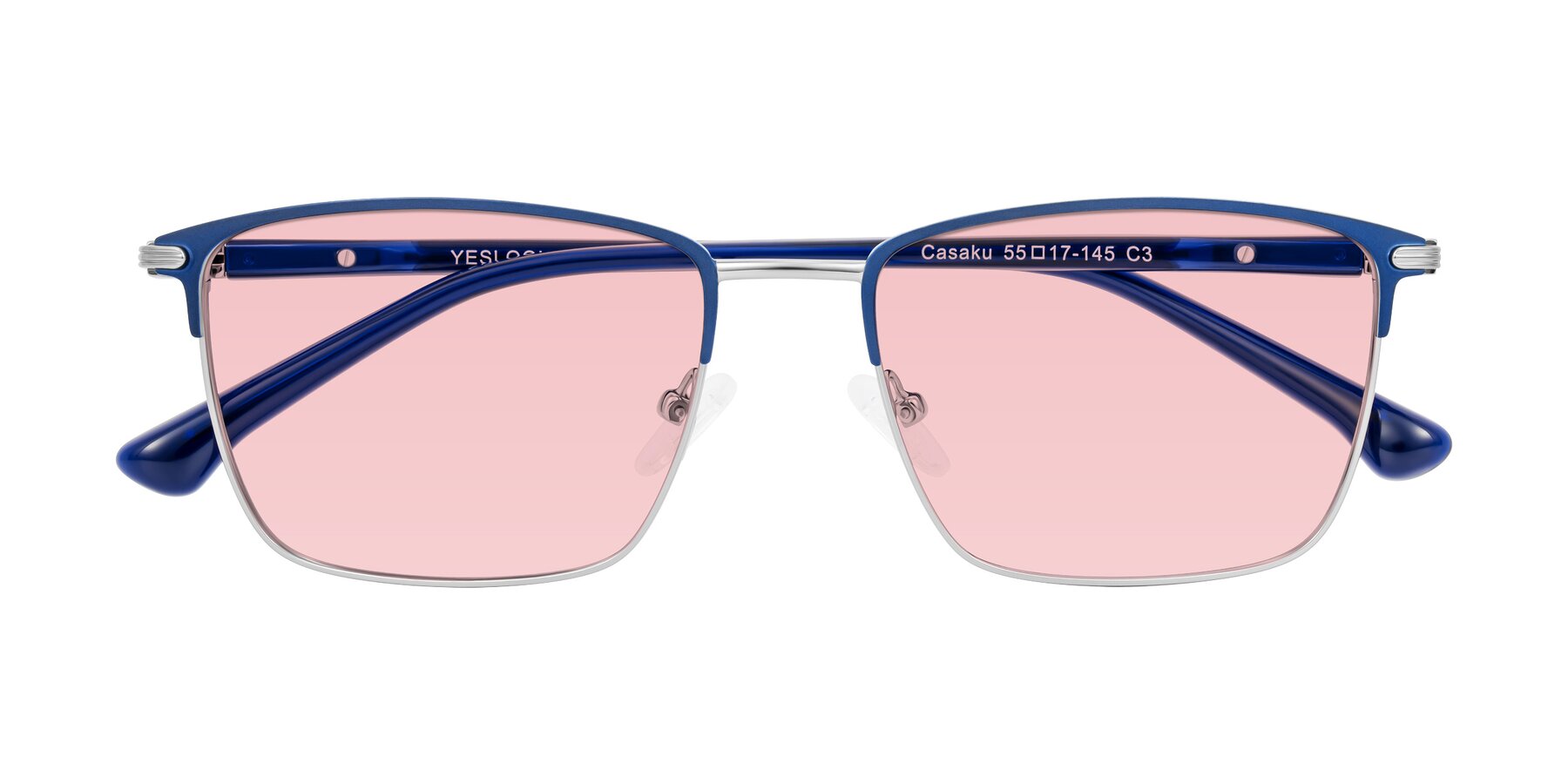 Folded Front of Casaku in Blue/Silver with Light Garnet Tinted Lenses