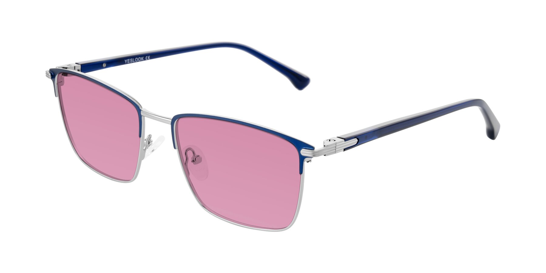 Angle of Casaku in Blue/Silver with Medium Wine Tinted Lenses