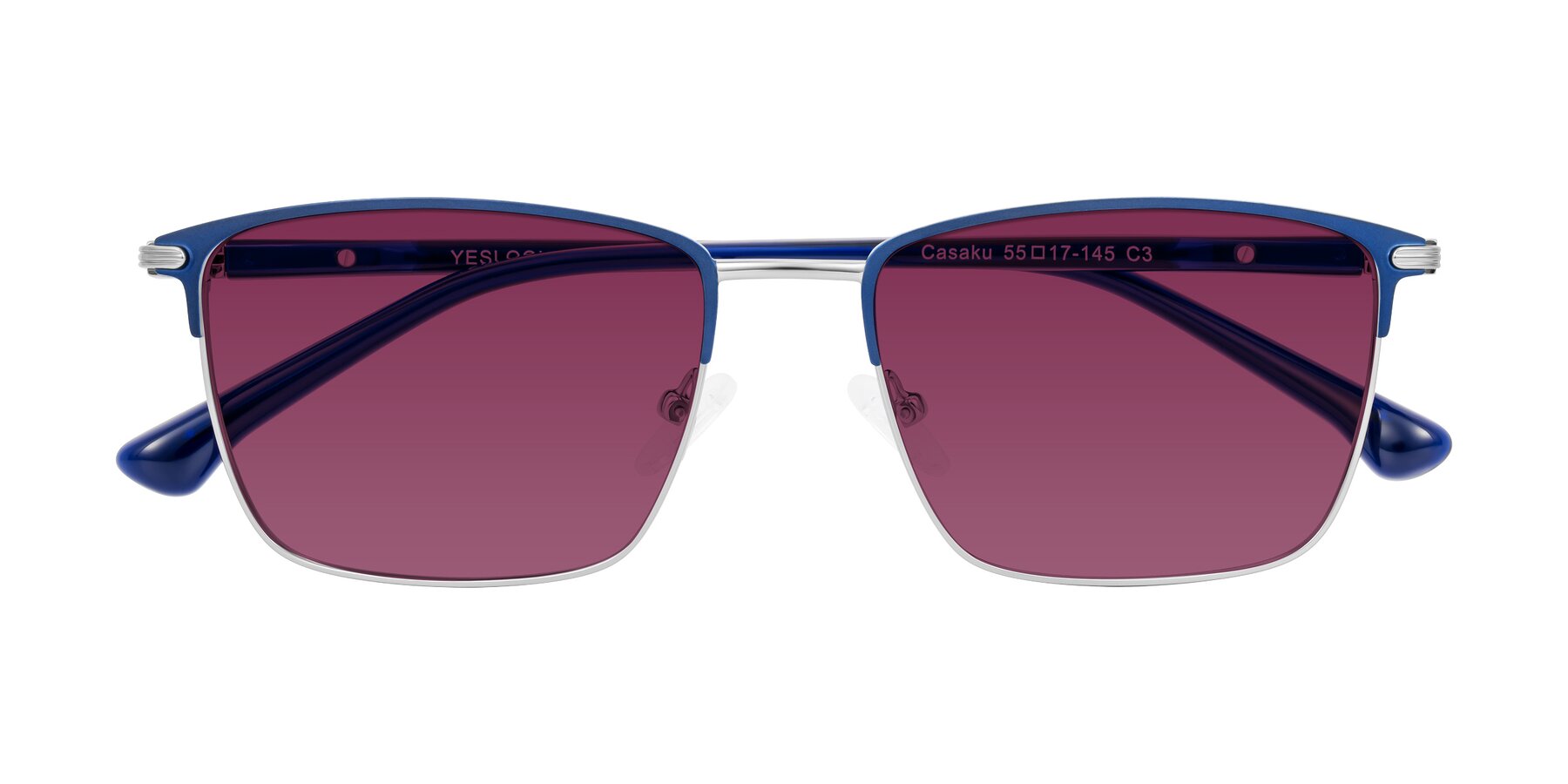 Folded Front of Casaku in Blue/Silver with Wine Tinted Lenses