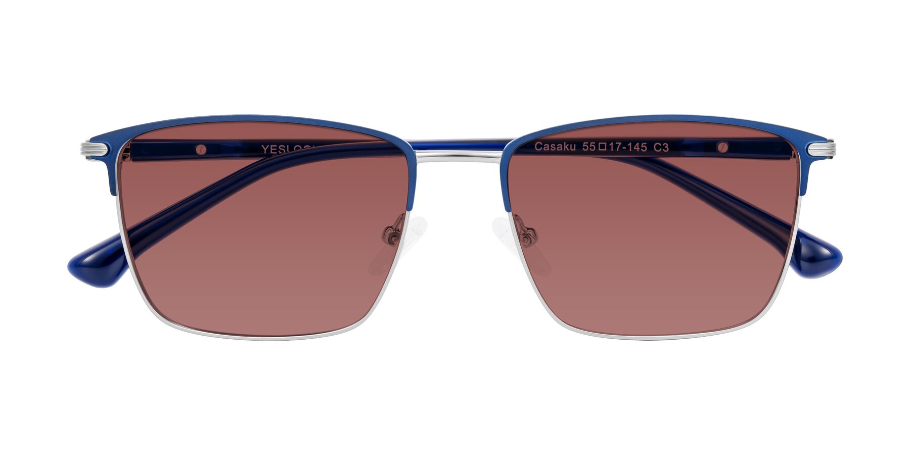 Folded Front of Casaku in Blue/Silver with Garnet Tinted Lenses
