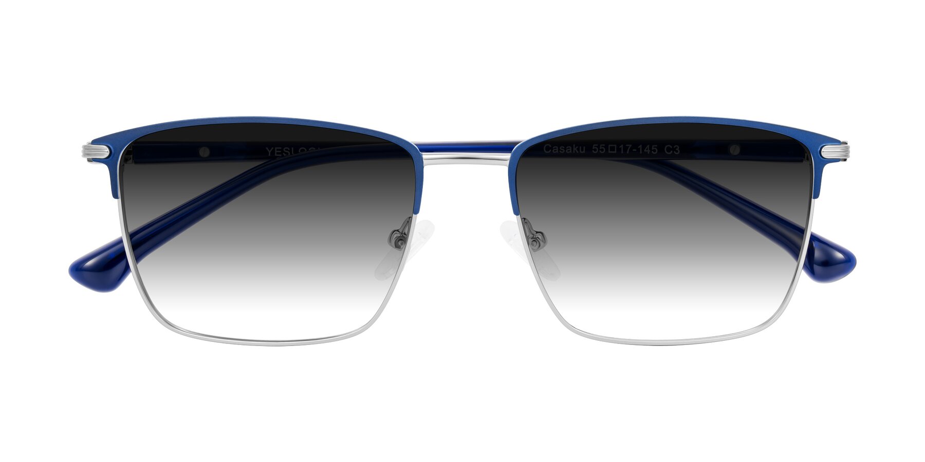 Folded Front of Casaku in Blue/Silver with Gray Gradient Lenses