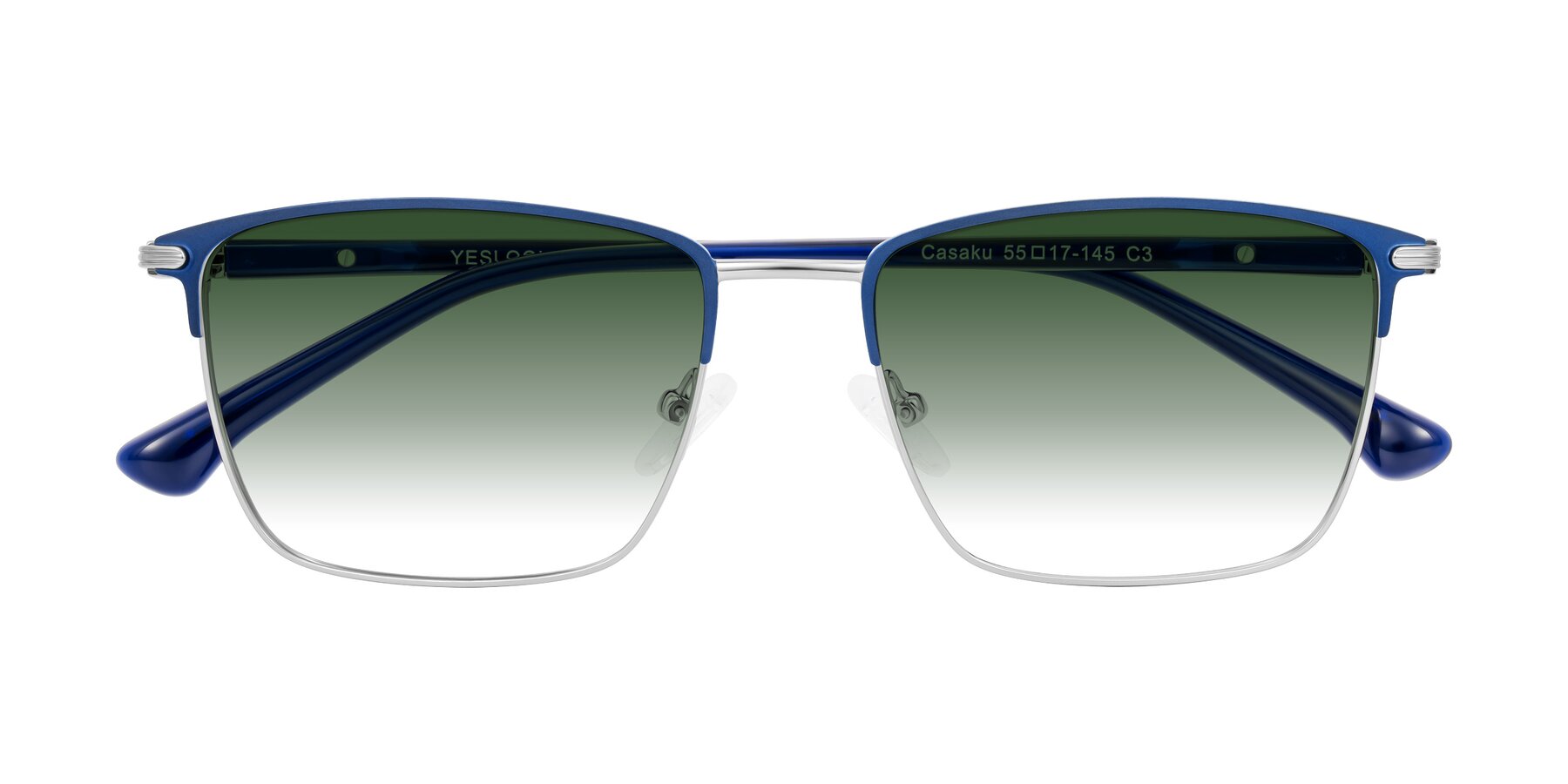 Folded Front of Casaku in Blue/Silver with Green Gradient Lenses