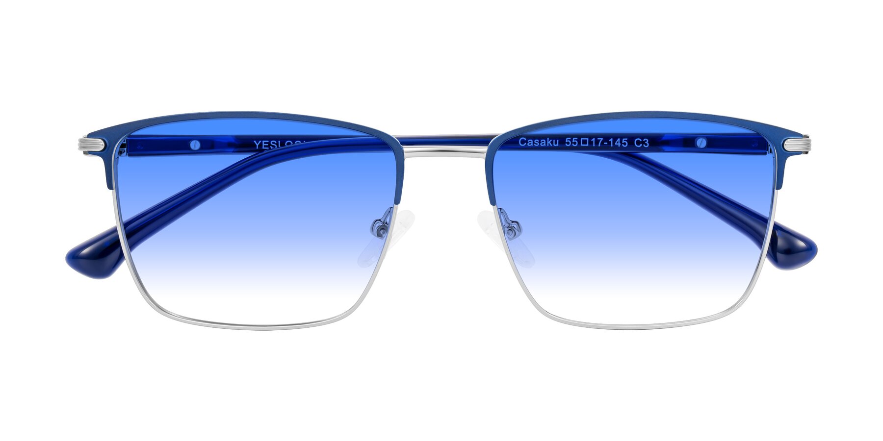 Folded Front of Casaku in Blue/Silver with Blue Gradient Lenses