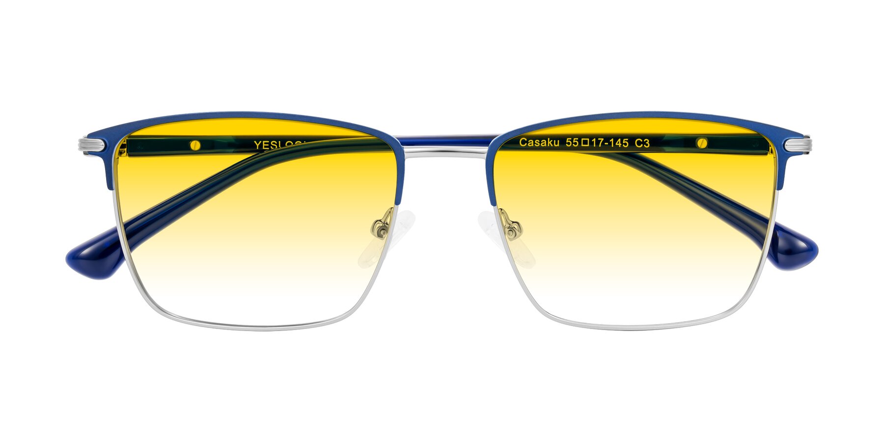 Folded Front of Casaku in Blue/Silver with Yellow Gradient Lenses