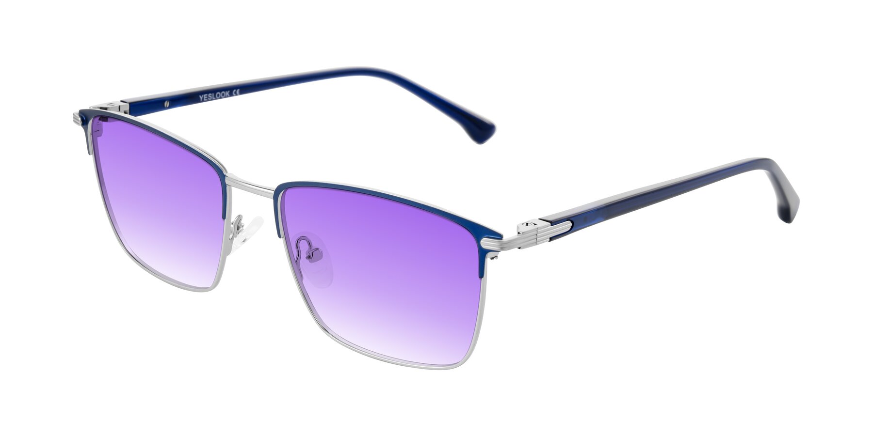 Angle of Casaku in Blue/Silver with Purple Gradient Lenses