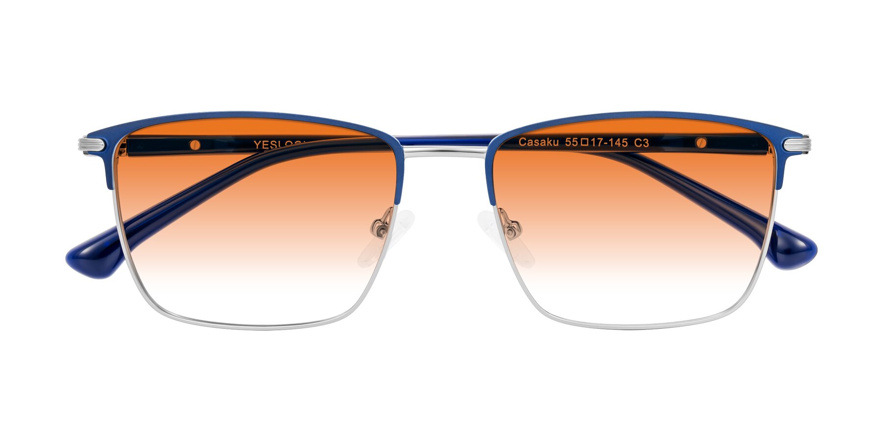 Folded Front of Casaku in Blue/Silver with Orange Gradient Lenses