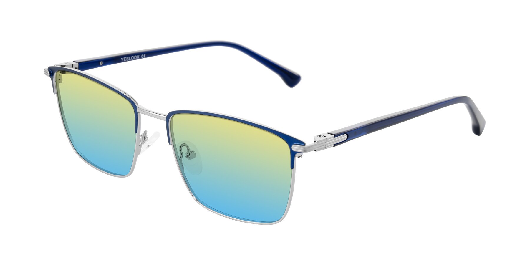 Angle of Casaku in Blue/Silver with Yellow / Blue Gradient Lenses
