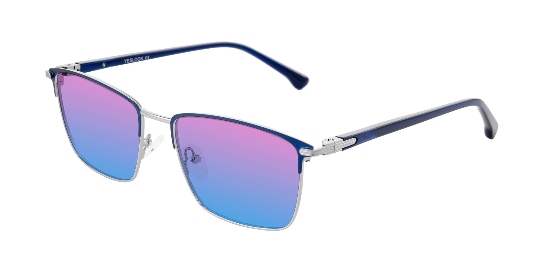 Angle of Casaku in Blue/Silver with Pink / Blue Gradient Lenses