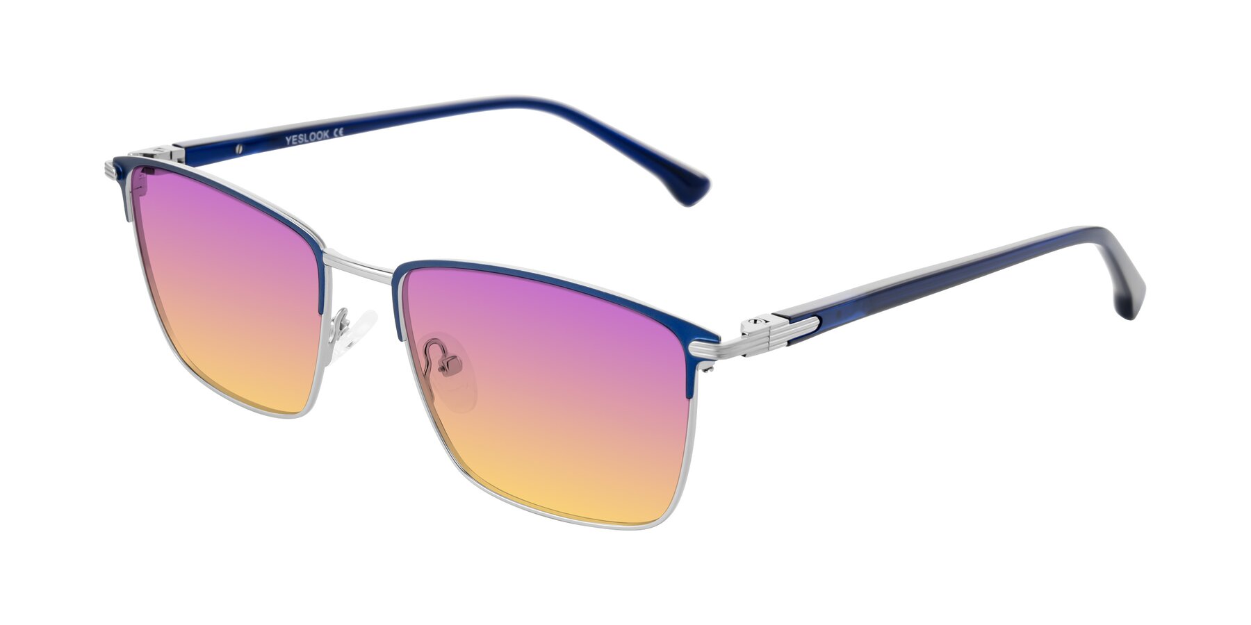 Angle of Casaku in Blue/Silver with Purple / Yellow Gradient Lenses