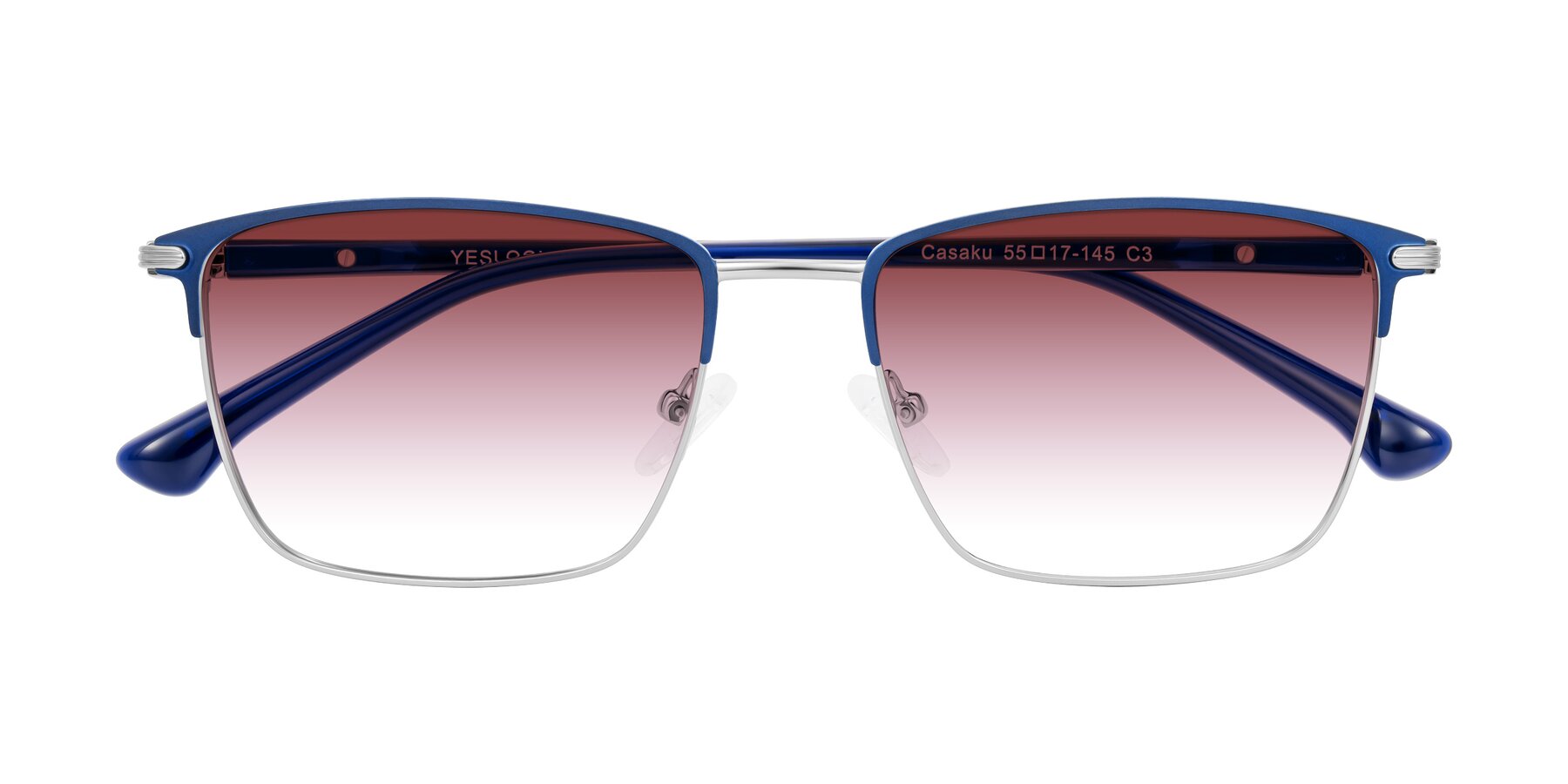Folded Front of Casaku in Blue/Silver with Garnet Gradient Lenses
