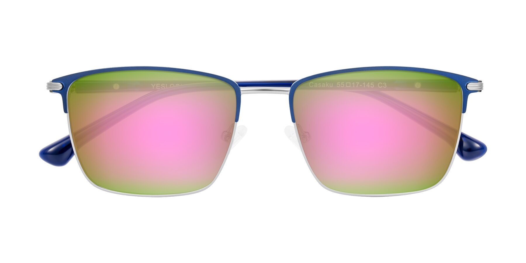 Folded Front of Casaku in Blue/Silver with Pink Mirrored Lenses