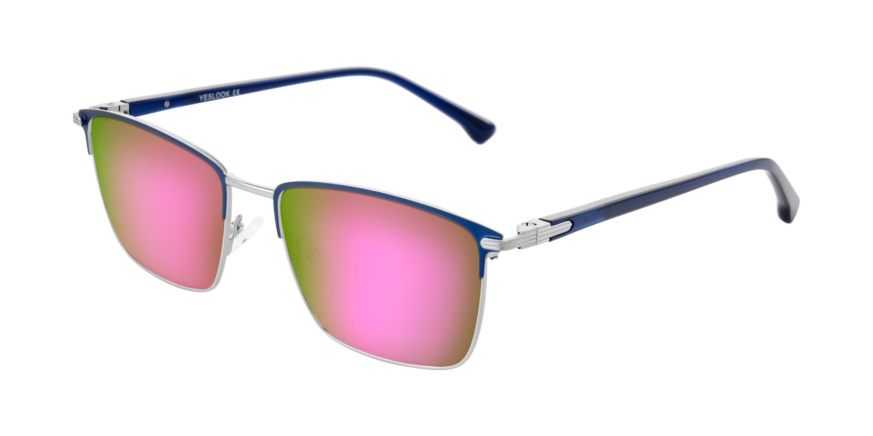 Angle of Casaku in Blue/Silver with Pink Mirrored Lenses