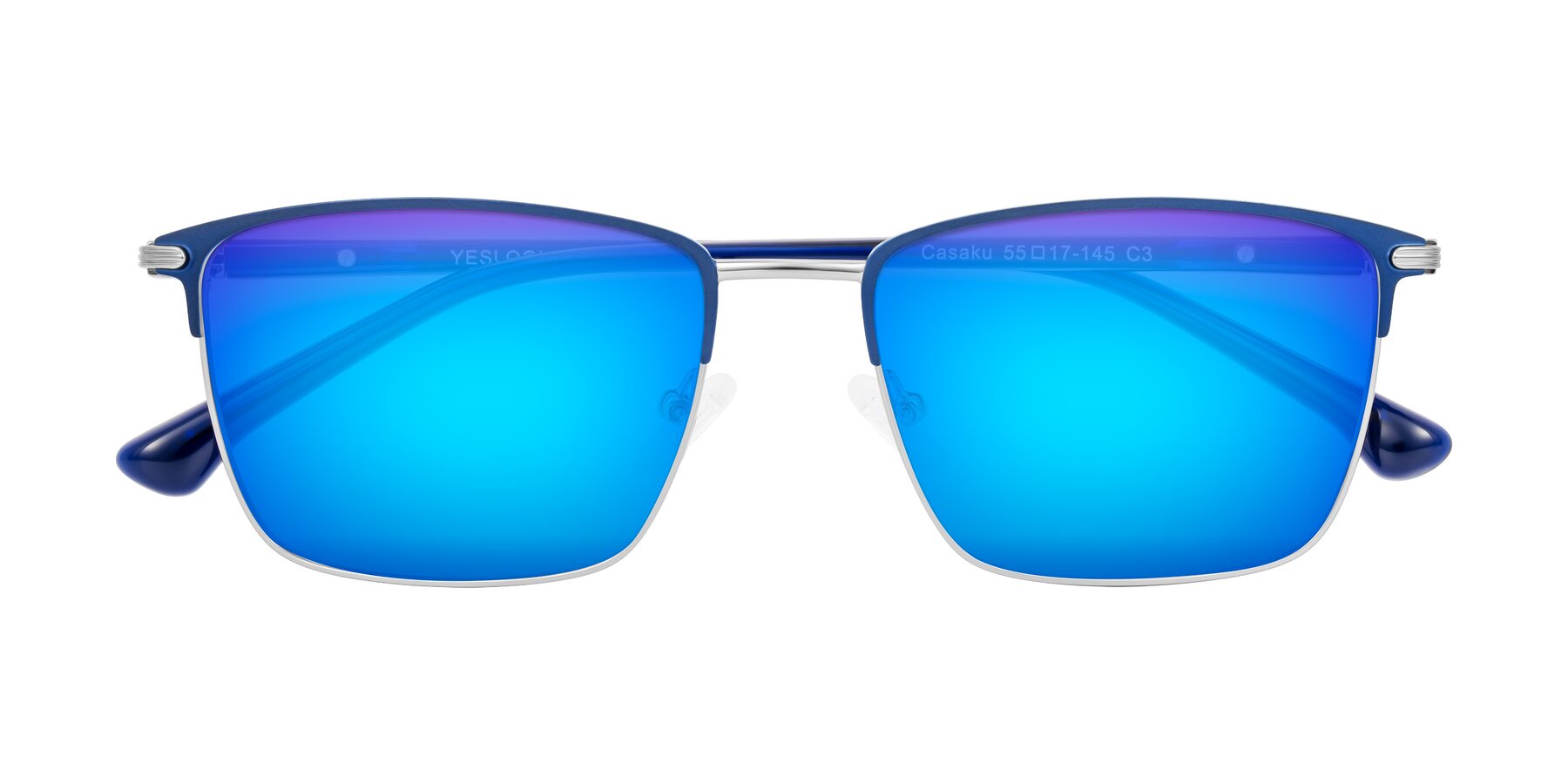 Folded Front of Casaku in Blue/Silver with Blue Mirrored Lenses