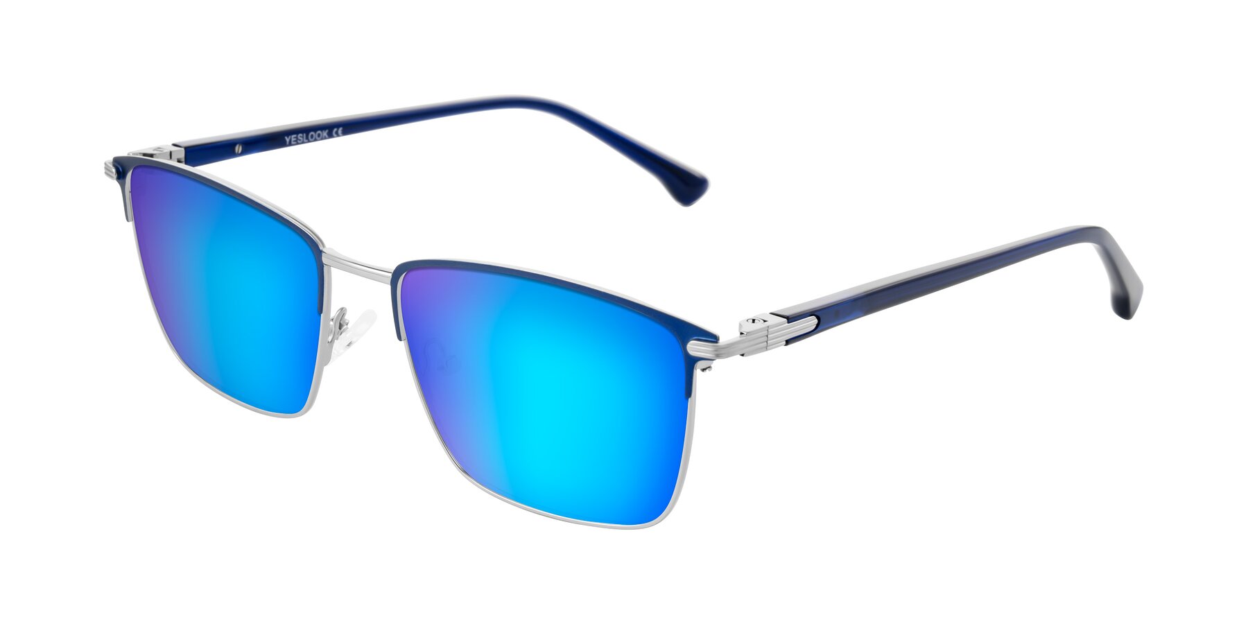 Angle of Casaku in Blue/Silver with Blue Mirrored Lenses