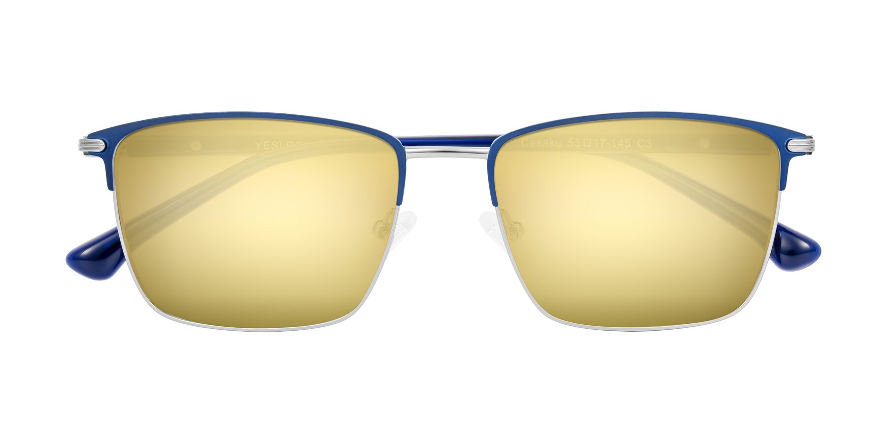 Folded Front of Casaku in Blue/Silver with Gold Mirrored Lenses
