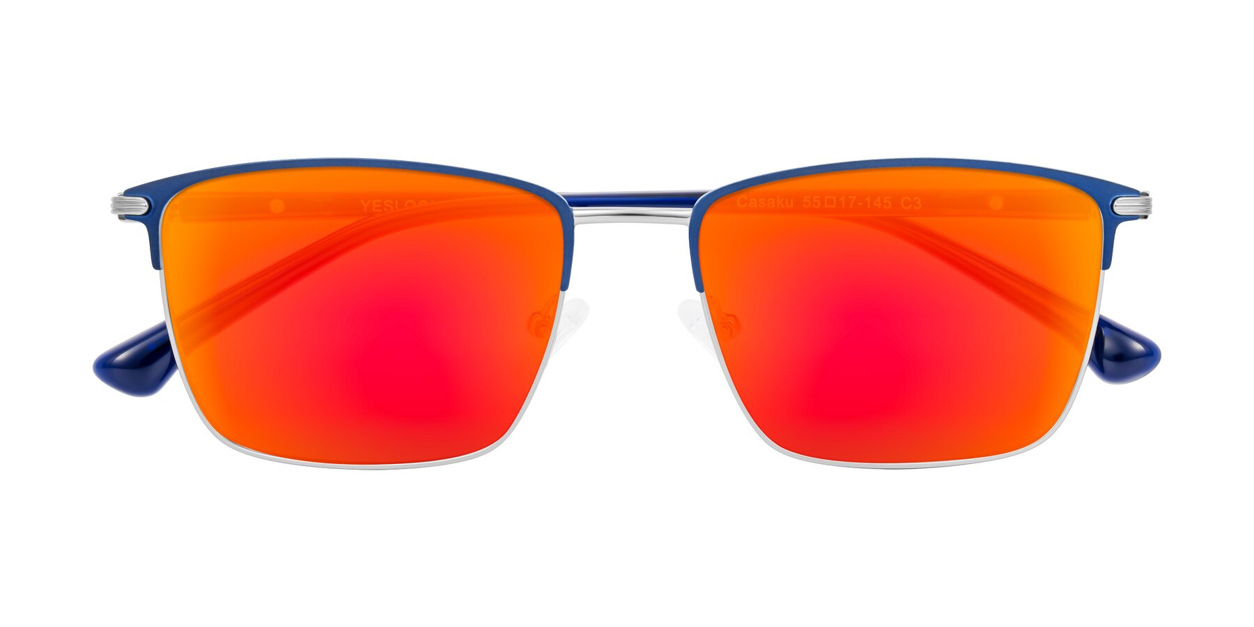 Folded Front of Casaku in Blue/Silver with Red Gold Mirrored Lenses