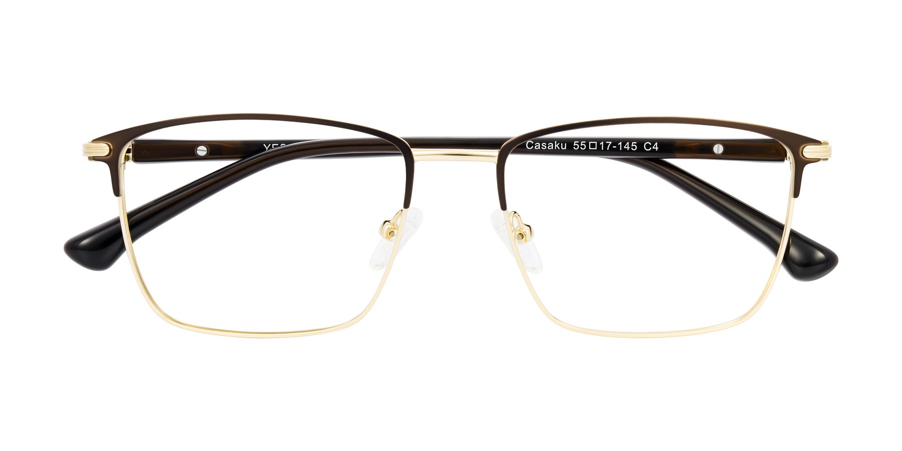 Folded Front of Casaku in Coffee/Gold with Clear Reading Eyeglass Lenses