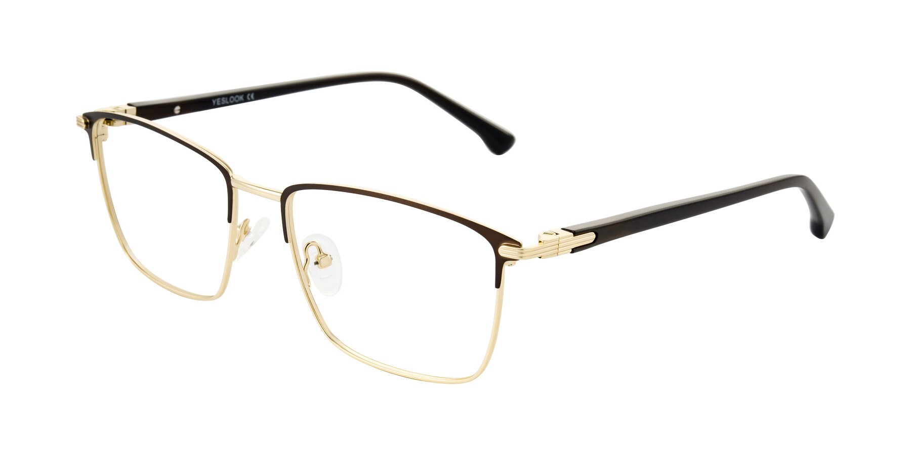 Angle of Casaku in Coffee/Gold with Clear Reading Eyeglass Lenses