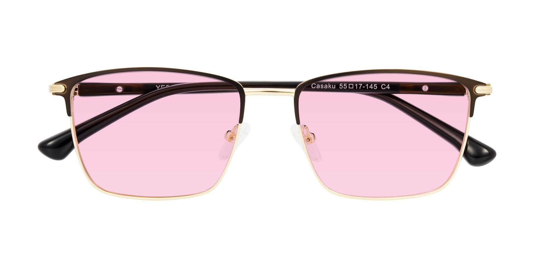 Folded Front of Casaku in Coffee/Gold with Light Pink Tinted Lenses