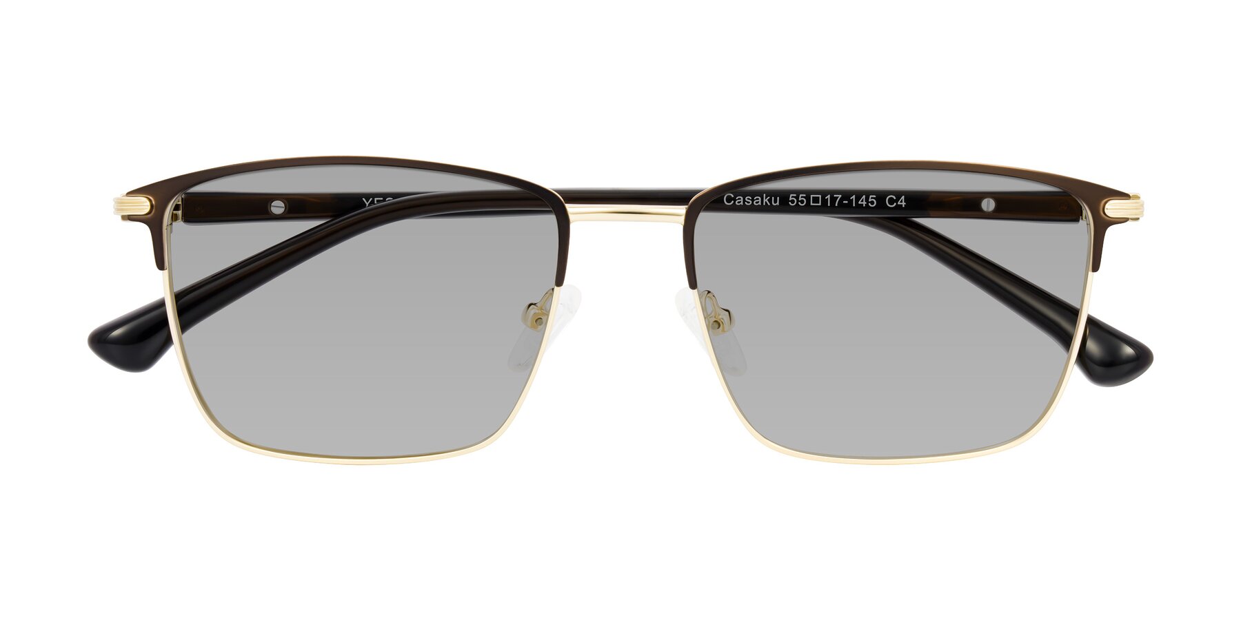 Folded Front of Casaku in Coffee/Gold with Light Gray Tinted Lenses