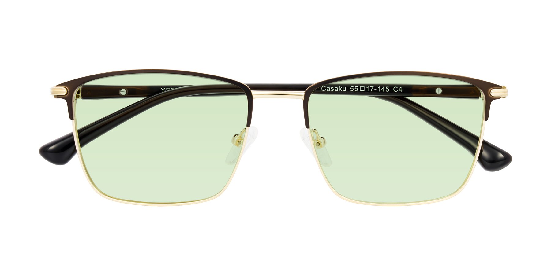 Folded Front of Casaku in Coffee/Gold with Light Green Tinted Lenses