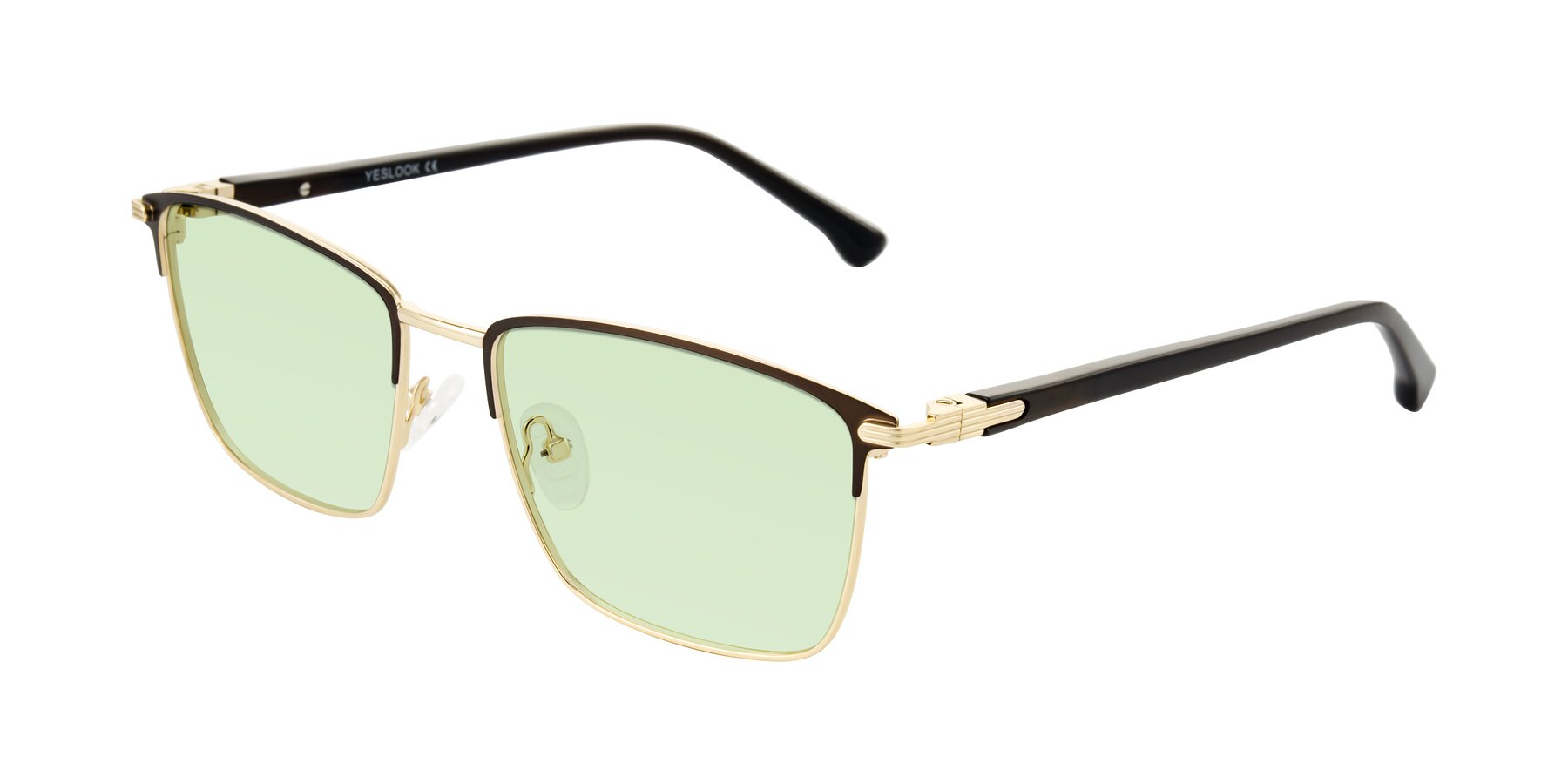 Angle of Casaku in Coffee/Gold with Light Green Tinted Lenses