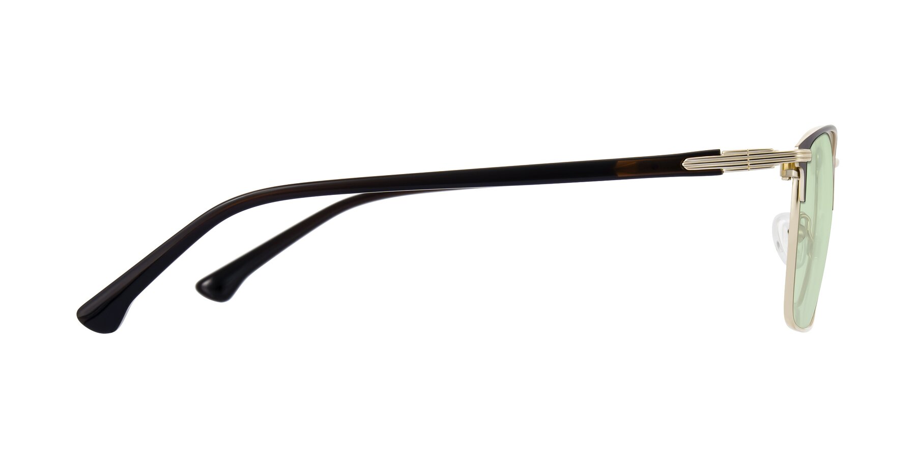 Side of Casaku in Coffee/Gold with Light Green Tinted Lenses