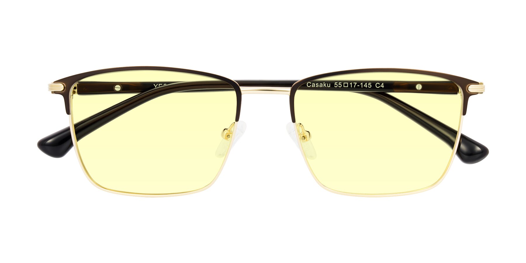 Folded Front of Casaku in Coffee/Gold with Light Yellow Tinted Lenses